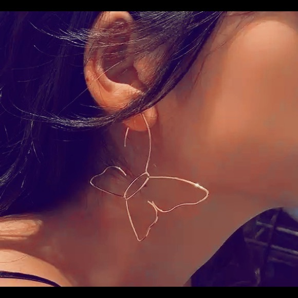 Large Gold Butterfly Hoop Earrings - Picture 3 of 9